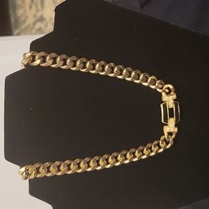 Vintage Heavy Gold Tone Necklace with Black and Rhinestone - 16 in